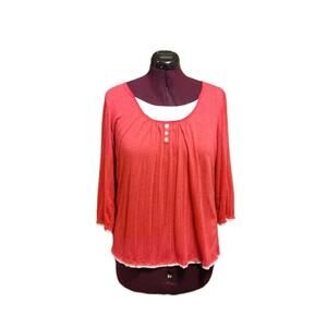 Chico's Women's Red White 3/4 Sleeve Layered Look Soft Knit Blouse Size 2 US L